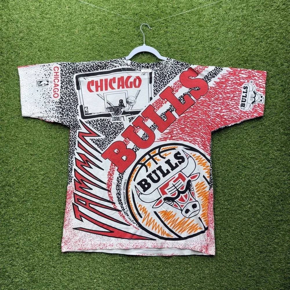 Vintage Chicago Bulls Magic Johnson Shirt Mens Large AOP Graphic NBA MJ Single